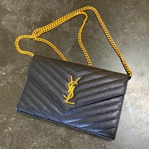 Saint Laurent Large Monogram Leather Wallet on Chain